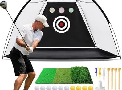 10x7ft Golf Practice Net for Backyard Driving with Triple Turf Mat 10 Practice Balls