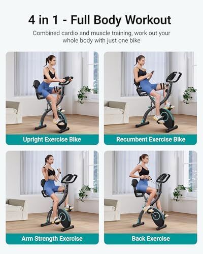 4 IN 1 Full-Body Exercise Bike Multifunctional Foldable Exercise Bike Exclusive APP for Customizable Plans, 16-Level Magnetic Resistance Folding Stationary Exercise Bike, 300lbs Capacity & Upgraded Comfort Seat Cushion
