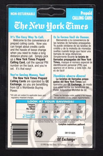 1995 USA 10 The New York Times - Brooklyn Bridge (Remote Memory) Phone Card Mint in Packaging
