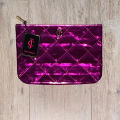 Juicy Couture Shiny Pink Clutch Bag with Diamond Stitching