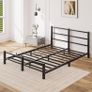 16cm Low Profile King Bed Frame with Headboard, 5ft Metal Sturdy Steel Slat Support, Noise-Free 150x200cm Platform Mattress Base, No Box Spring Needed, Black Image 2