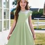 Brand New Girls' Ruffled Princess Party Dress A-Line Mesh - Light Green 160. Image 2