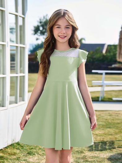 Brand New Girls' Ruffled Princess Party Dress A-Line Mesh - Light Green 160.