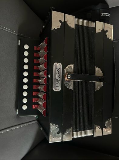 Ariette Button Accordion, Black with Red Bellows
