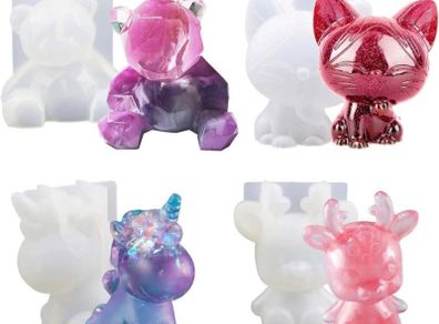 4 Pcs 3D Animals Epoxy Resin Mould Silicone Crystal Epoxy Casting Mold DIY Crafts Tool for Handmade Candle, Resin Crafts (FREE POSTAGE)