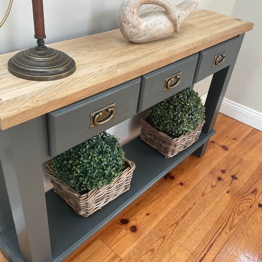 Reworked console table with oak top