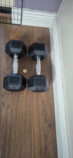 2 sets of used hexagonal dumbbells
