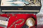 Vintage 1950s Japanese Lacquered Music Jewelry Box &amp; Contents - Job Lot