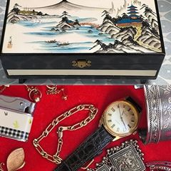 Vintage 1950s Japanese Lacquered Music Jewelry Box & Contents - Job Lot