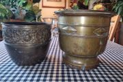 Two vintage brass flower pots