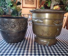 Two vintage brass flower pots