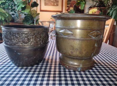 Two vintage brass flower pots