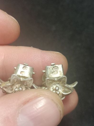 Vintage Sterling Silver Filigree Flower Earrings Clip On