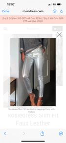 Slim Fit Faux Leather Leggings Pants with Pockets Silver S/M