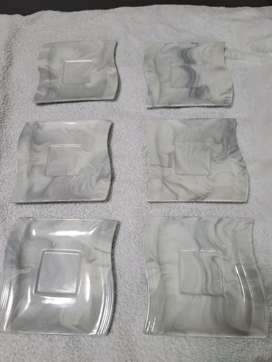 Stylish Modern Porcelain China Square 55 Piece Dinner Set, Marble Grey, Dinnerware, Dinner Party Set. Plates, Cups Mugs Bowls Egg Cups