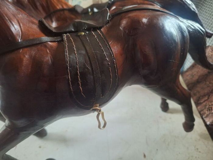 Vintage 1950s/60s Carved Wood wrapped in leather horses