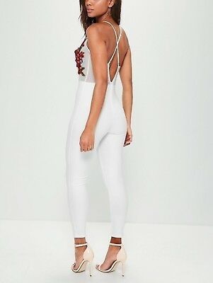 MISSGUIDED Strappy Mesh Embroidered Plunge Jumpsuit