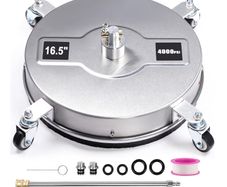 Washer Surface Cleaner,4000PSI Patio Cleaner Attachment with 4 Wheels, Stainless Steel Housing,Power Washer Rotary Brush with 2 Extension Wands and 1/4" Quick Connector for Outdoor/Patio