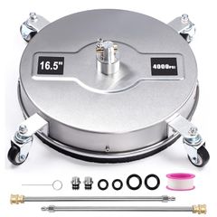 Washer Surface Cleaner,4000PSI Patio Cleaner Attachment with 4 Wheels, Stainless Steel Housing,Power Washer Rotary Brush with 2 Extension Wands and 1/4" Quick Connector for Outdoor/Patio