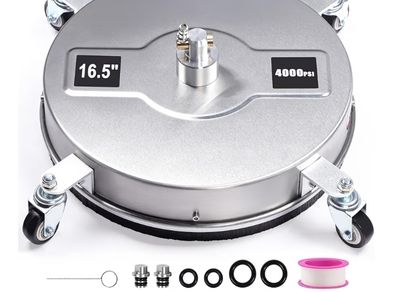 Washer Surface Cleaner,4000PSI Patio Cleaner Attachment with 4 Wheels, Stainless Steel Housing,Power Washer Rotary Brush with 2 Extension Wands and 1/4" Quick Connector for Outdoor/Patio