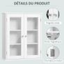 Bathroom wall cabinet, bathroom wall unit with 2 glass doors, adjustable shelf, 55x20x65cm, white Image 4