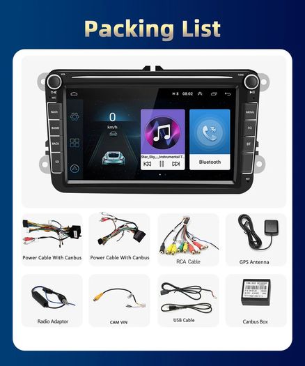 2+32GB 2 Din Car Radio Android 10.0 For VW Volkswagen Golf Polo Passat b7 b6 SEAT leon Skoda 8" inch GPS Wifi 4G