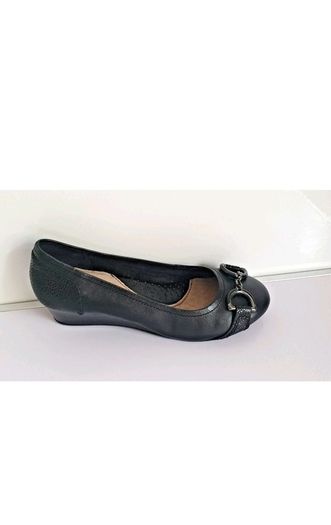 Hush Puppies Candid Pump Bit Black Leather Wedge Shoes UK3 EU36 New Boxed  CAN POST