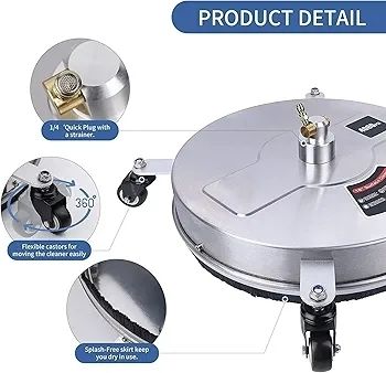 13" Pressure Washer Surface Cleaner with 4 Wheels, Stainless Steel Housing & 1/4" Quick Connector, Power Washer Attachment with 2 Extension Wands, 2 Replacement Nozzles, 4000 PSI (13inch)
