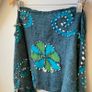 Giardino D'Oriente 100% Wool Scarf Wrap Teal Blue & Green Floral Boho Shawl, Wearable Art Image 2