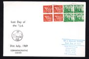 1969 Ireland 1/2d Blocks of 4 Definitive Stamps cover for the last day of the 1/2d 31st July 1969 Cover