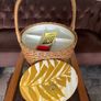 Mid Century Table Height Vintage Wicker Sewing Craft Basket 60s Image 2