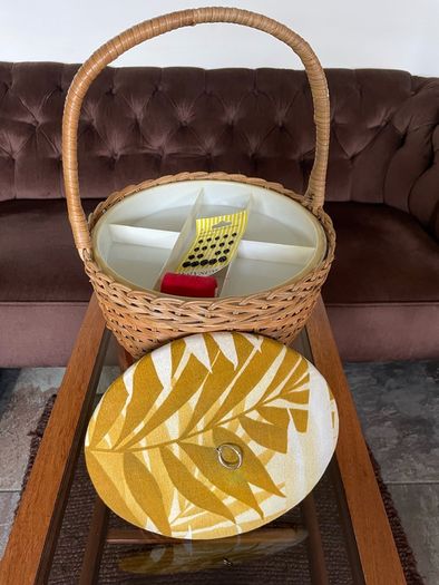 Mid Century Table Height Vintage Wicker Sewing Craft Basket 60s
