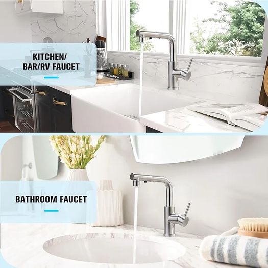 Kitchen Tap With 3 Function Sprayer, Pull Out Mixer With 360 Swivel, Single Handle Sink Tap for Bathroom or Kitchen, Stainless Steel