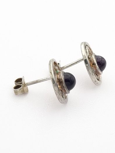 Vintage 925 Syerling Silver Purple Chalcedony Stud Earrings
