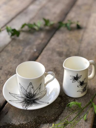 Sarah Horne Botanicals Fine Bone China Floral Decadence Espresso Cup and Saucer