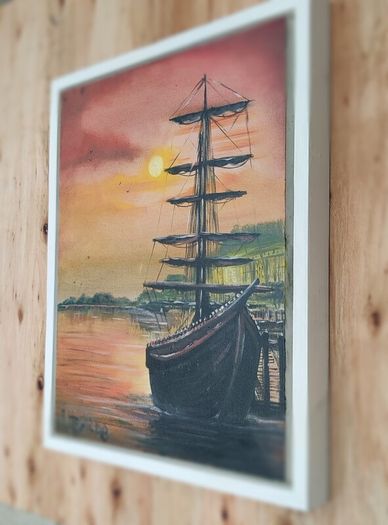 Mixed Media, Painting On Canvas -Tall ship at Cobh