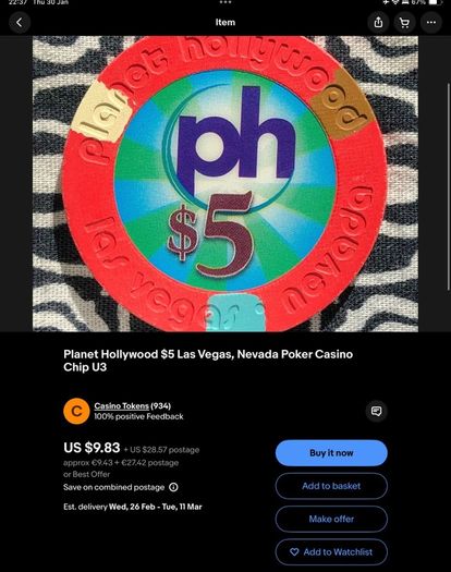 Collectible PLANET HOLLYWOOD Las Vegas casino chips poker