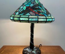 Tiffany Style Blue Mosaic Lamp with Dragonfly Motif