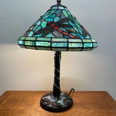 Tiffany Style Blue Mosaic Lamp with Dragonfly Motif