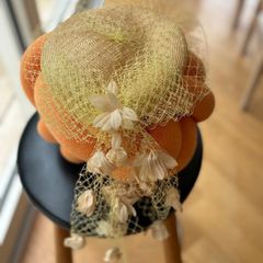 Frederick Fox Boutique yellow Occasion Hat / Fascinator with Veil and Flowers