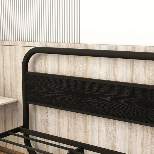 4ft6 Double Bed Frame with Headboard,Bed Base,Black Metal Platform Bed Frame with Mattress Base,Metal Slat Support,Underbed storage,for Bedroom