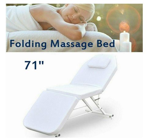 Adjustable Massage Bed 3-Section for Therapy Treatment Salon With Headrest Support And Stool White