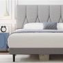 King Bed Frame, Light Grey, Upholstered Wooden Slat Bed Frame with Headboard, Easy Assembly, Underbed Storage, No Box Spring Needed 150x200 Image 2