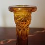 Pair of Vintage Amber Glass Candlestick Holder with Cut Glass Design. Image 3
