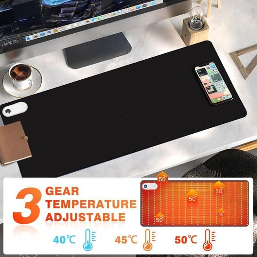 Heated Mouse Pad, Office Decor-Mouse Pad, Warm Desk Pad, Electric Heating Pad with Digital Display & 3 Heating Levels & 3Hours Auto Shut-Off for PC Keyboard Laptop Office and Home Black