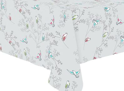PVC Wipeable Table Cloth - 137 x 200 cm in Rectangle Shape, Grey Bird Design - Waterproof , Heat-Resistant & Polyester Backing Plastic Table Covers Wipe Clean for Party