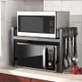 Expandable Microwave Rack Shelf, 2 Tier Oven Rack Stand Holder Kitchen Corner Shelf Desktop Printer Shelf Rack, Bakers Rack, Air Fryer shelf Stand,Storage Solution Organiser (Black) Image 2