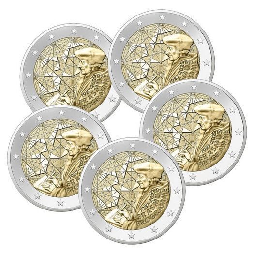 Germany 2 Euro Commemorative Coin 2022 - Erasmus. All mints available (ADFGJ). Uncirculated.