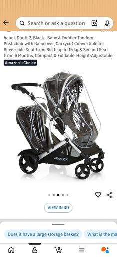 hauck Duett 2, Black - Baby & Toddler Tandem Pushchair double buggy