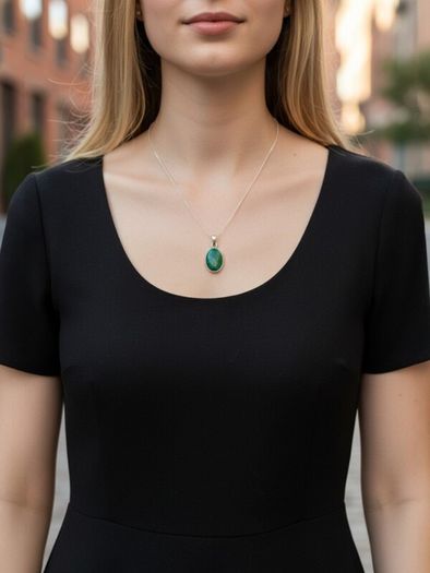 Vintage 925 Sterling Silver & Malachite Pendant